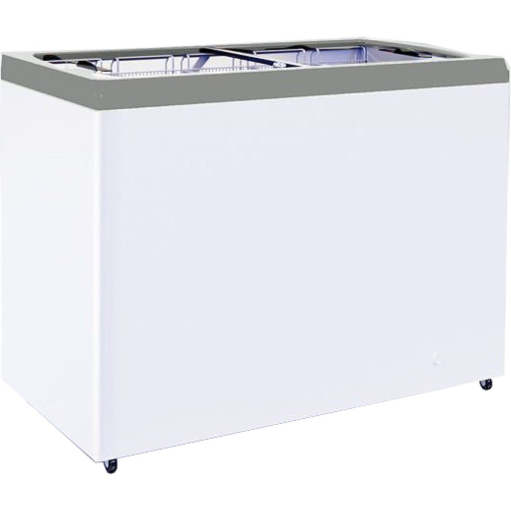 Ларь морозильный с прямым стеклом CRYSPI ЛВН 400 П (СF 400FQ) серый 5 корзин