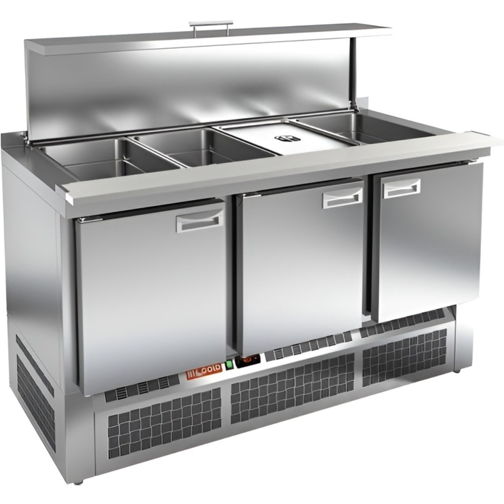 Стол холодильный для салатов HiCold SLE3-111GN полипропилен, с крышкой