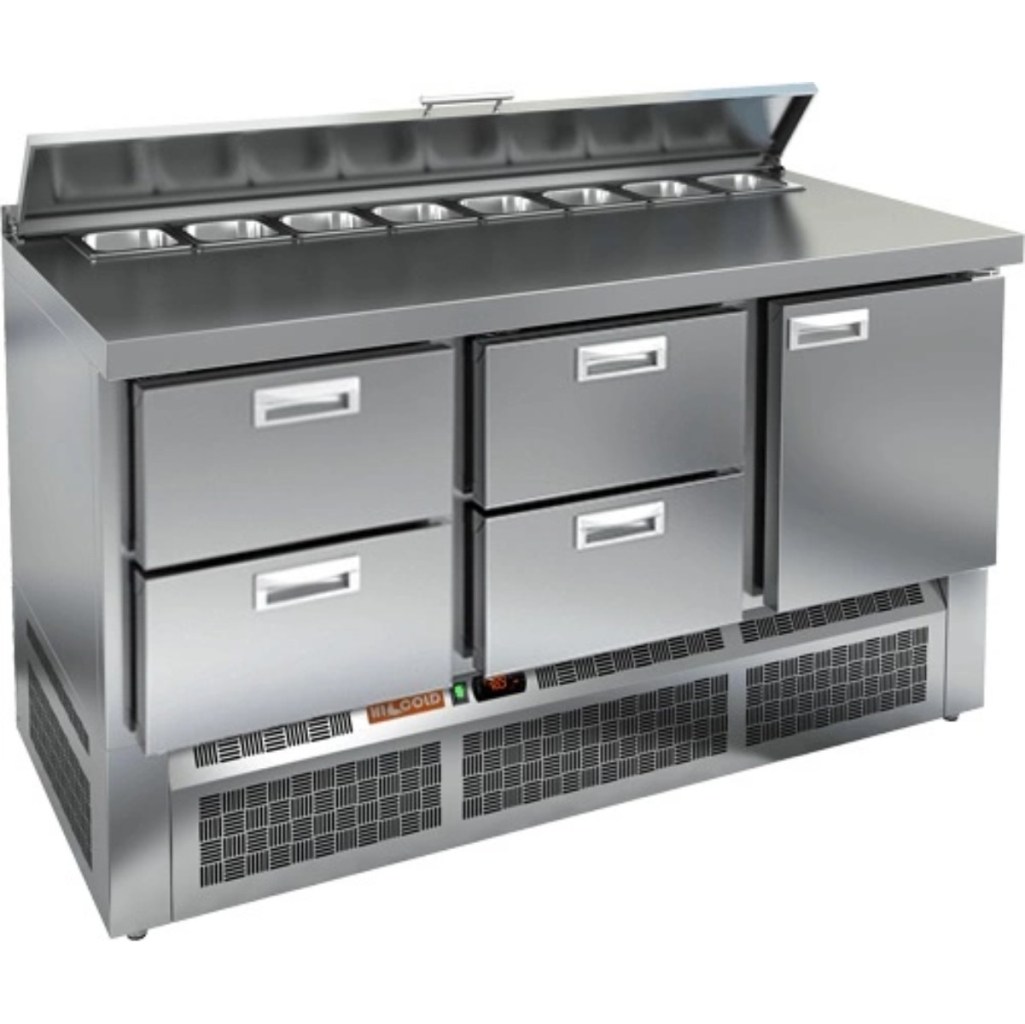 Стол холодильный для салатов HiCold SLE2-221GN (1/6) с крышкой